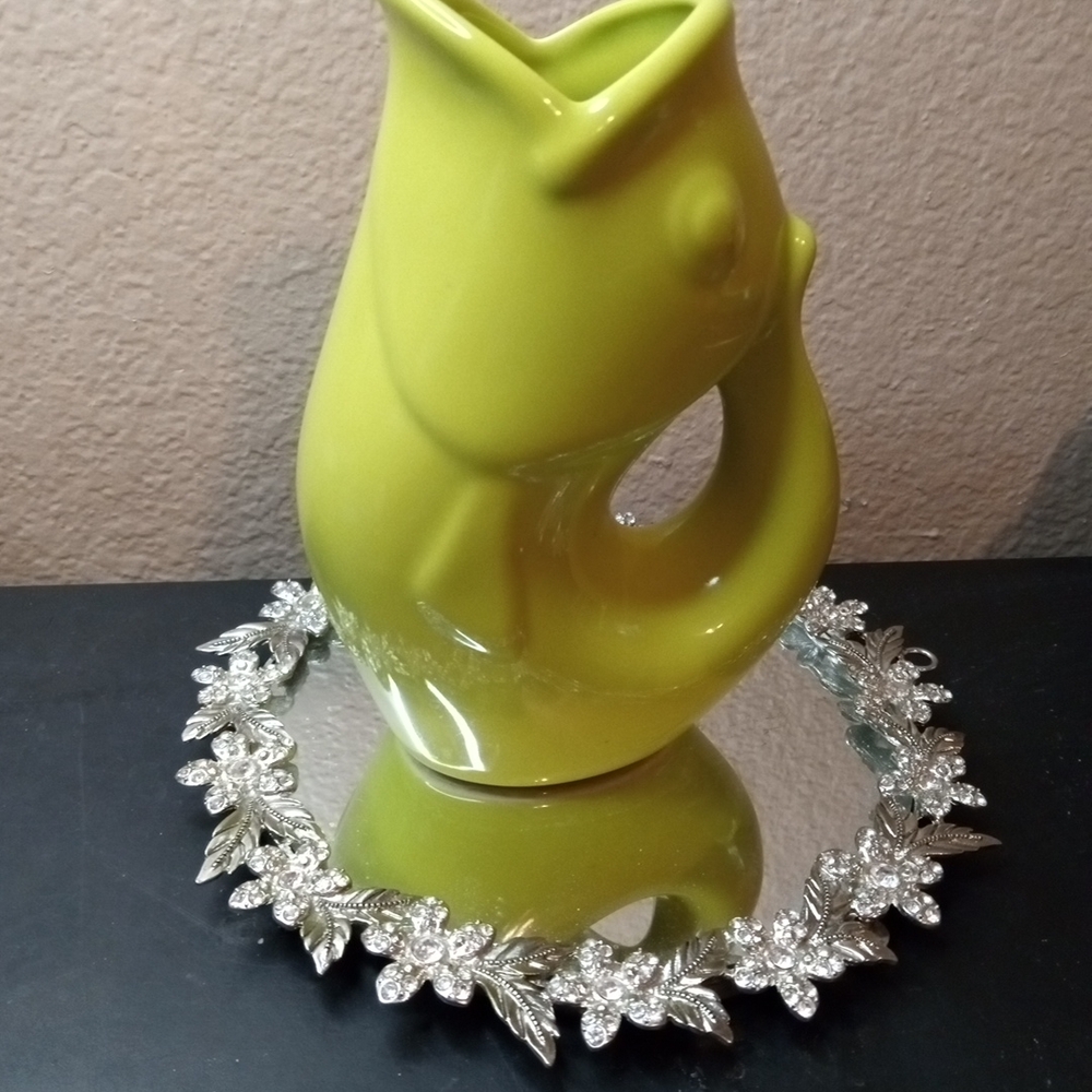 EXQUISITE Ceramic Chartreuse Gurglepot 7" Pitcher